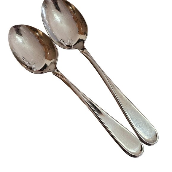 2 Oneida Flight II Serving Spoon 8.5" stainless 2000s vtg art deco style - Picture 3 of 8